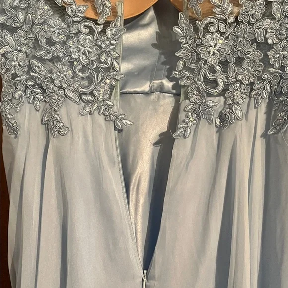 La Femme Light Blue Lace Prom Dress - Picture 7 of 8